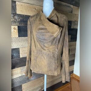 BNCI By Blanc Noir Womens Brown Faux Suede Moto Asymmetrical Zip-Up Brown Sz L